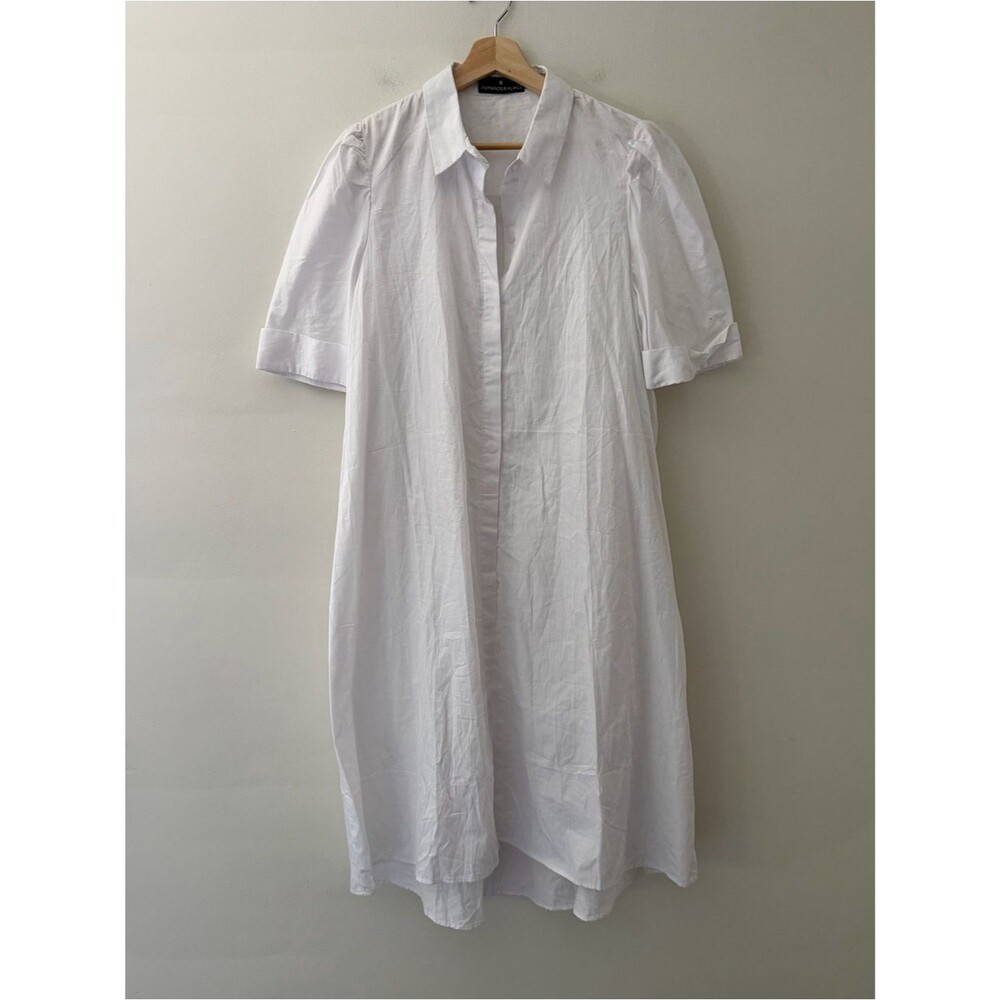 Pomander Place Shirt Dress White Cotton Midi Size Large Coastal Clean Girl